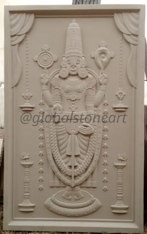 Tirupati Balaji Tall Sandstone Wall Mural Panel