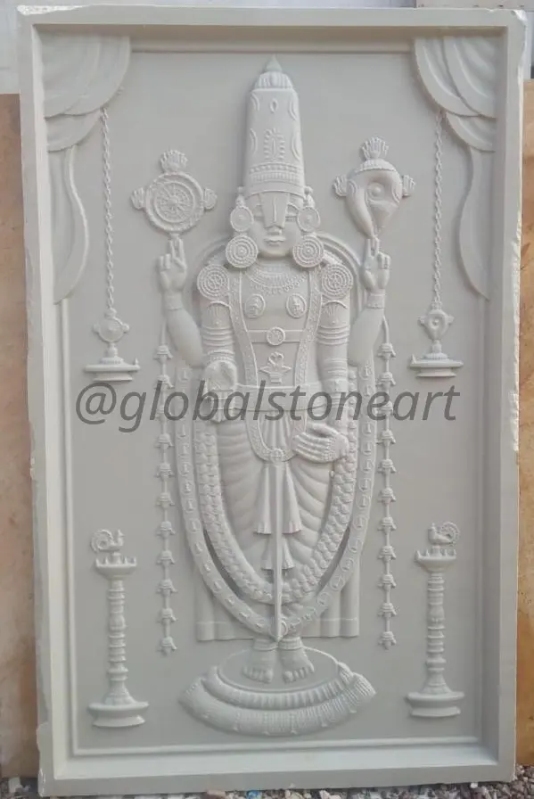 Tirupati Balaji White Stone Wall Mural Panel