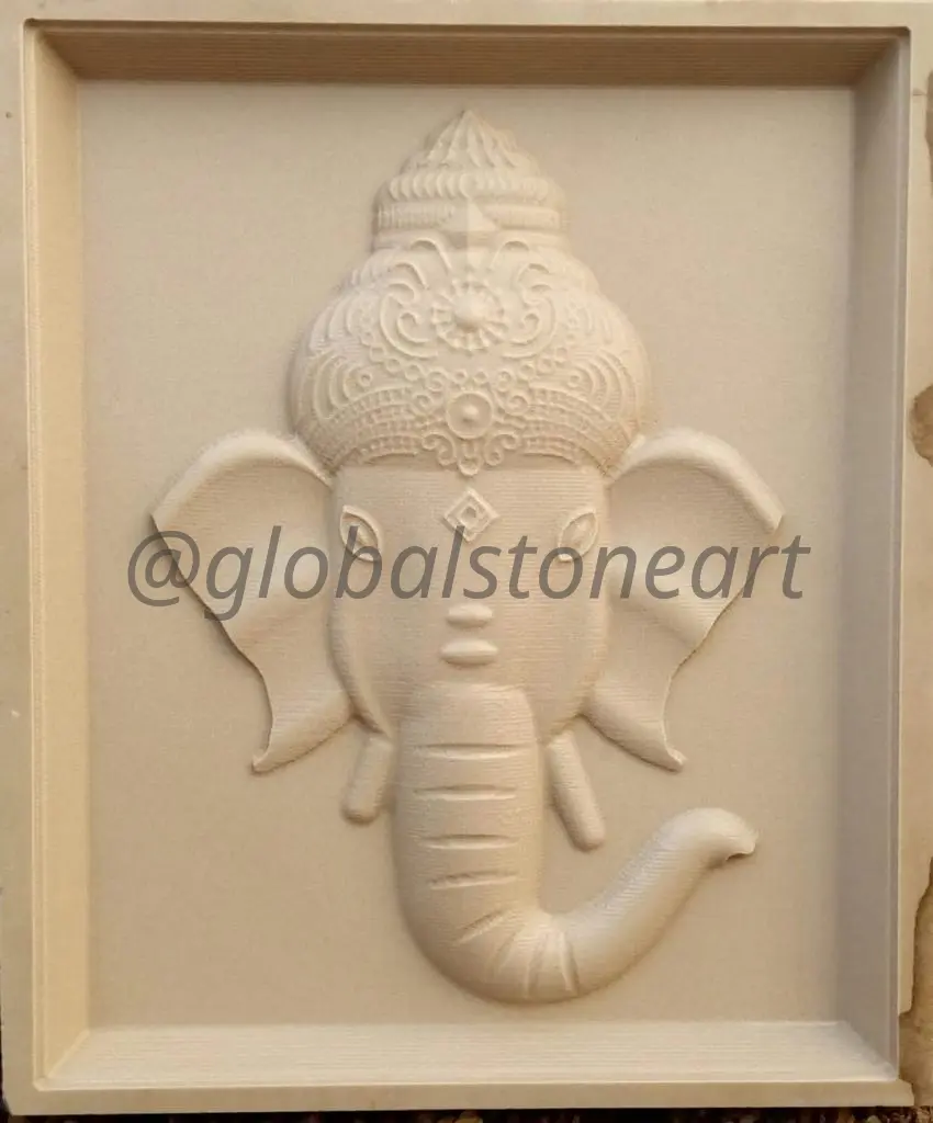 Ganesha Face Cream Stone Wall Mural Panel