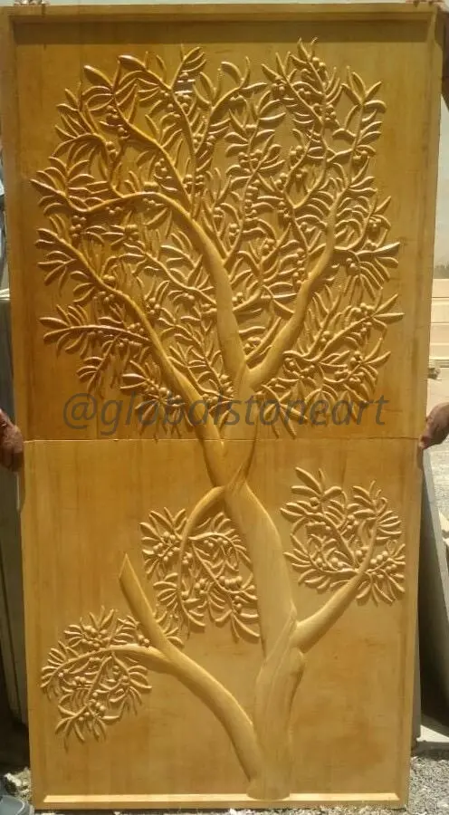 Tree of Life Golden Sandstone Wall Mural Panel