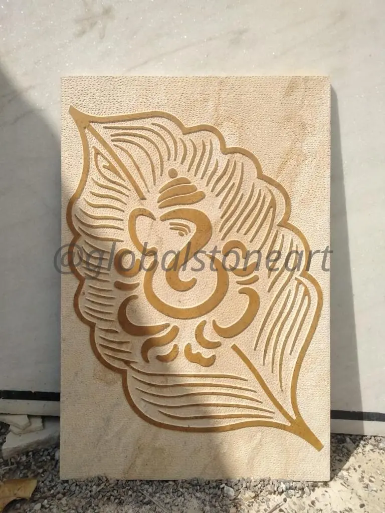Ganesha Engraved Gold-Inlay Marble Wall Mural