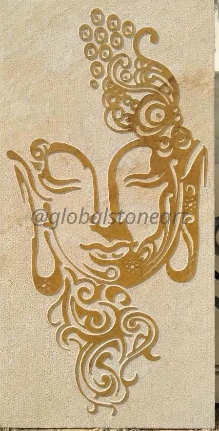 Ganesha Golden Abstract Engraved Stone Wall Mural