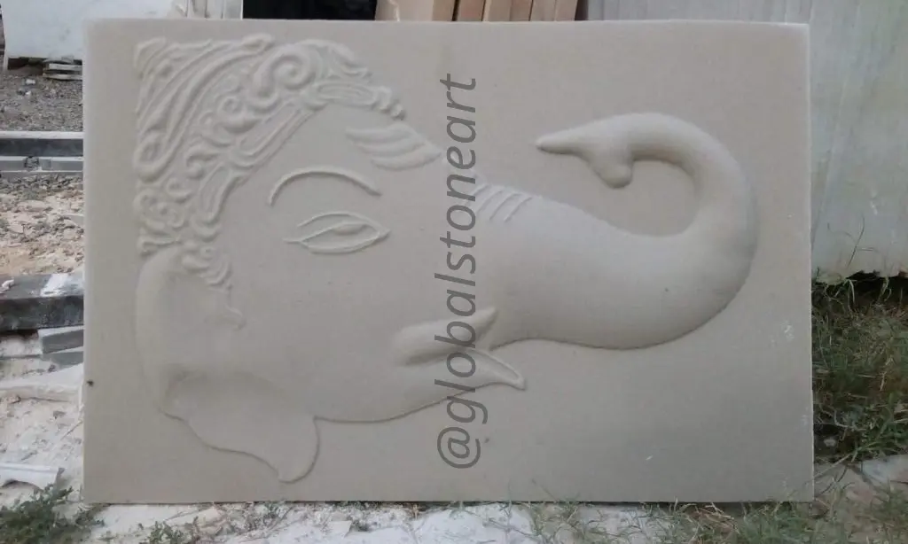 Lady Face with Swan Cream Stone Wall Mural Panel