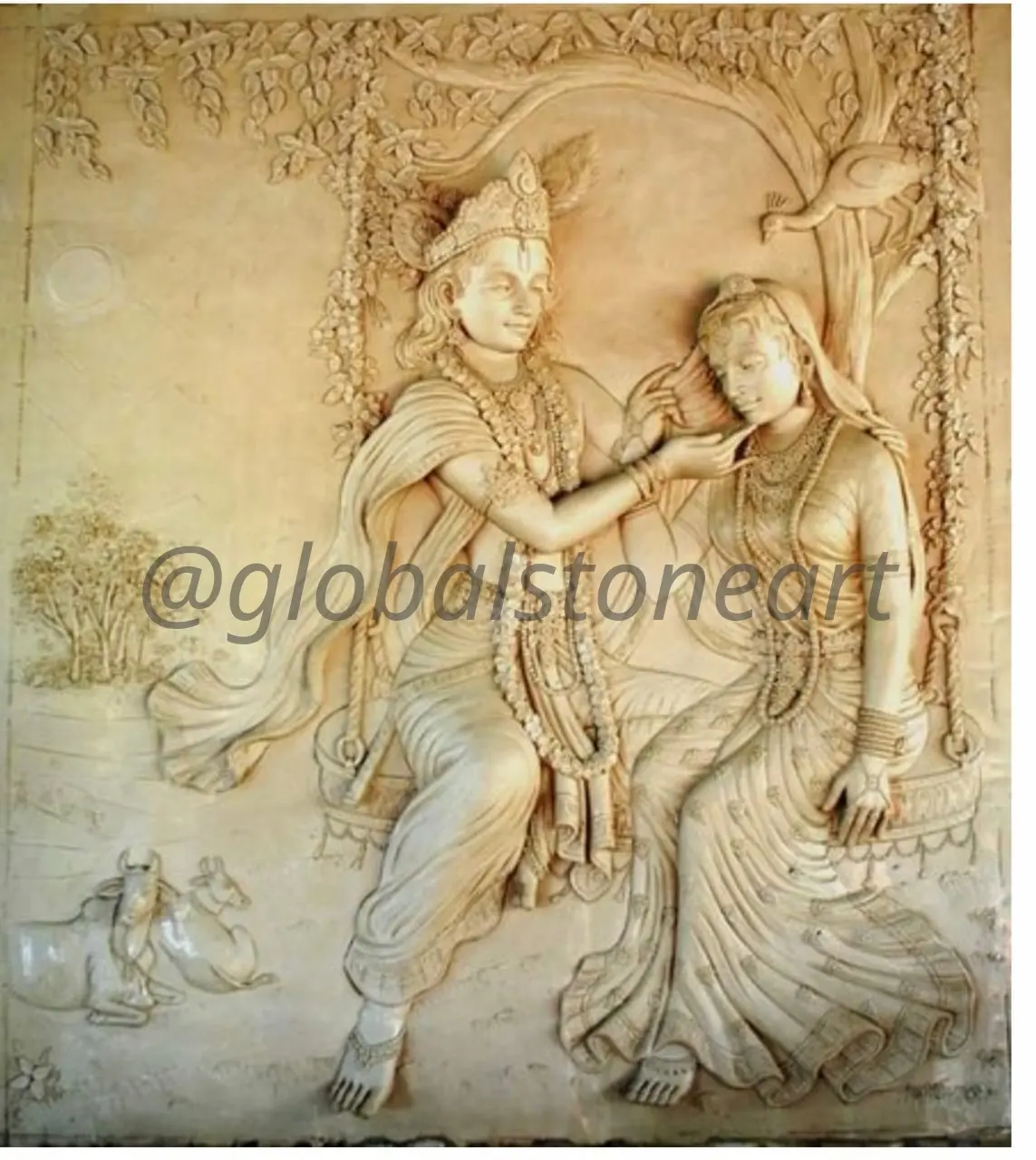 Radha Krishna Swing Large Sandstone Wall Mural