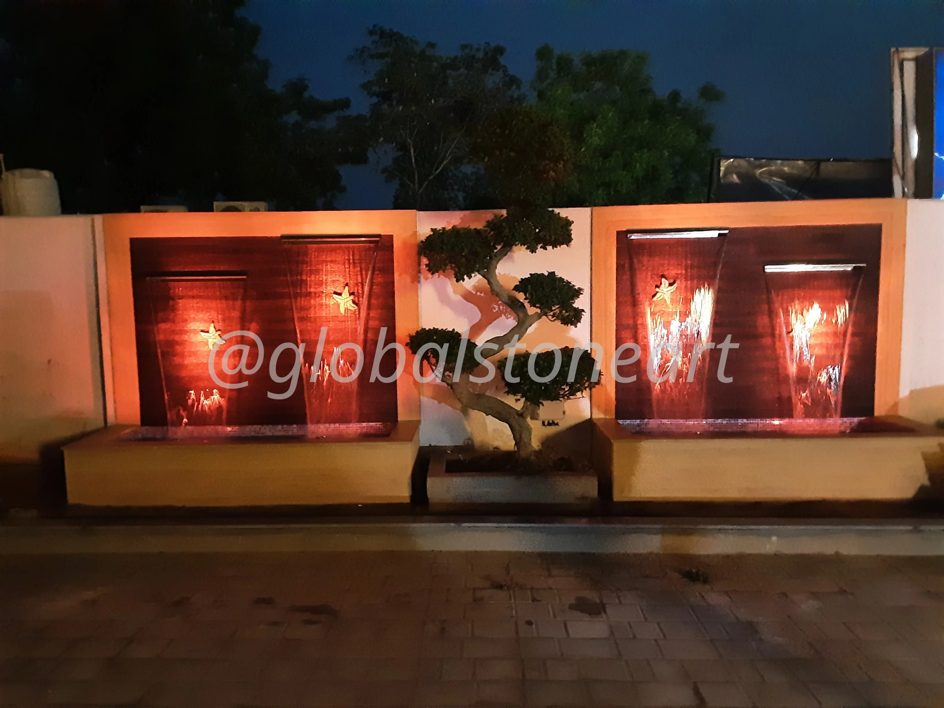 Twin LED Curtain Waterfall Wall in Sandstone for Garden Entrance