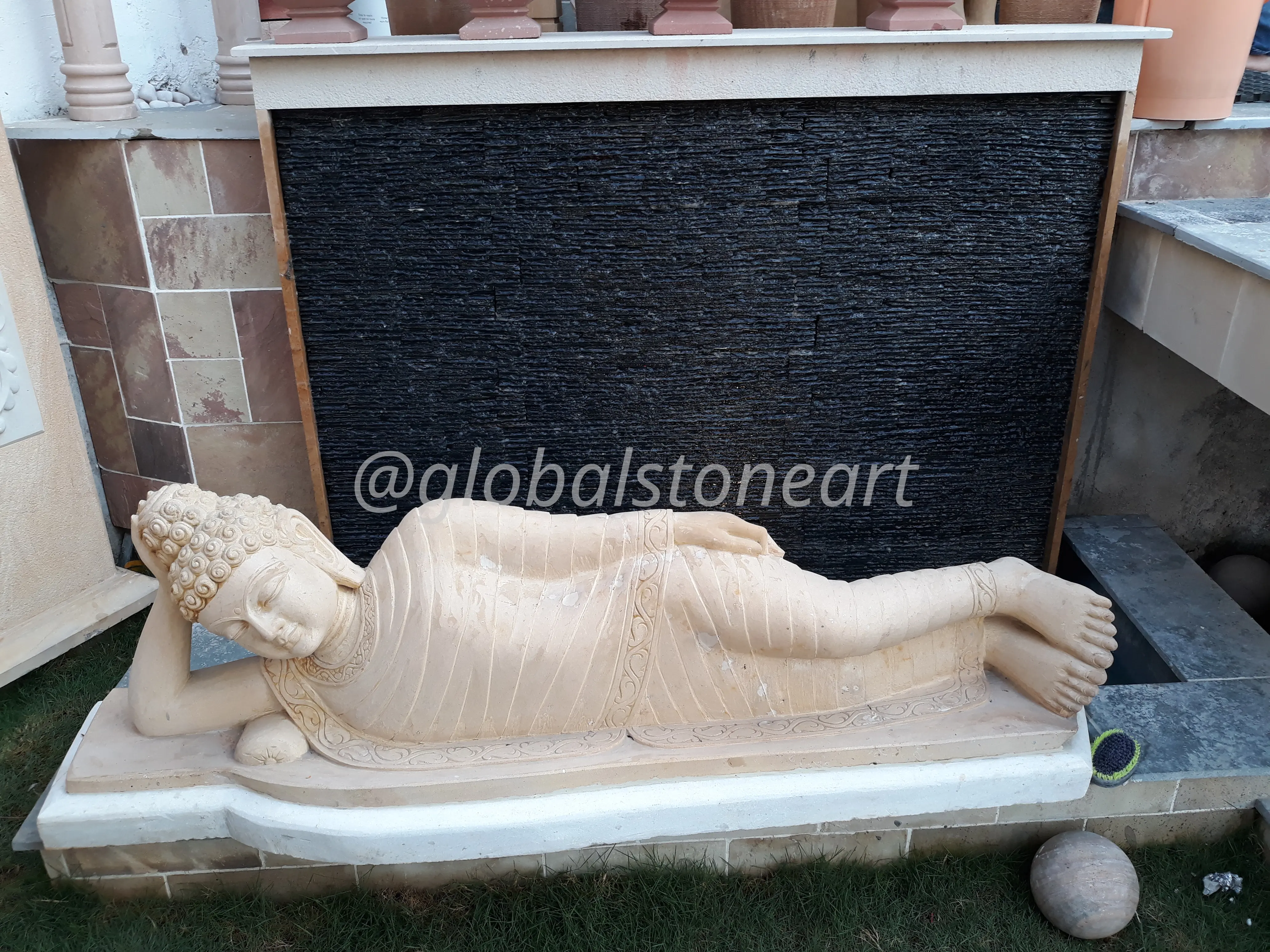 Reclining Buddha Sandstone Waterfall for Garden & Meditation Court