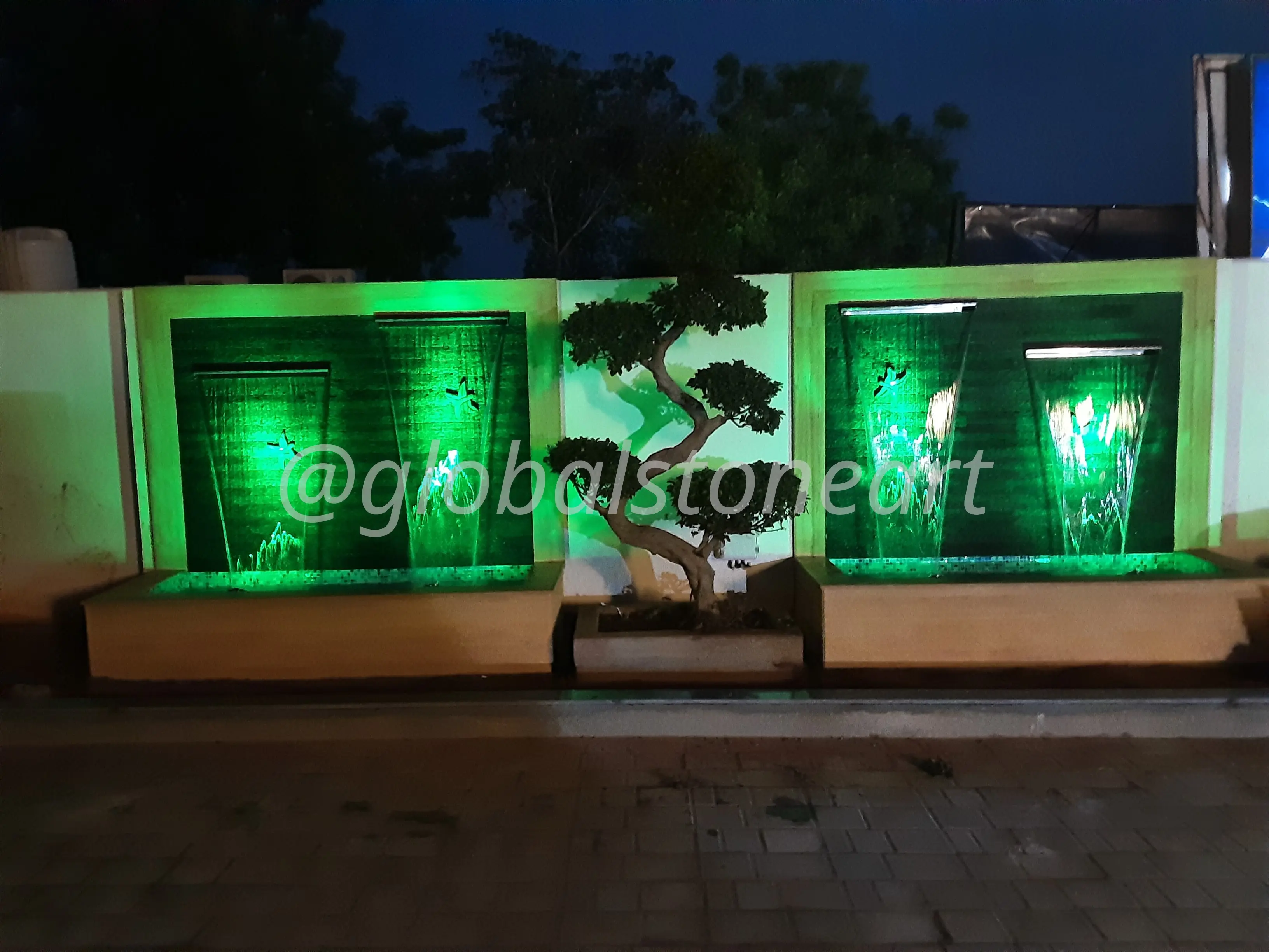Twin LED Curtain Waterfall Wall in Sandstone for Driveway Boundary